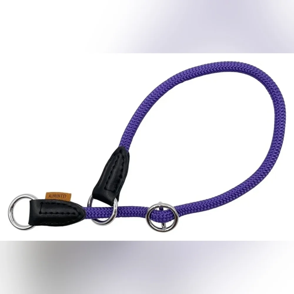 NWT Aiminto braided dog collar purple size medium adjustable O-ring
